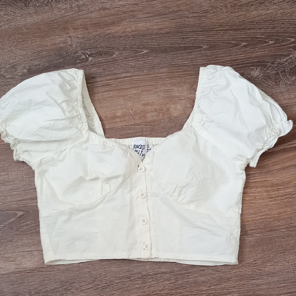 Princess Polly White Puff Sleeve Button-Front Crop Top